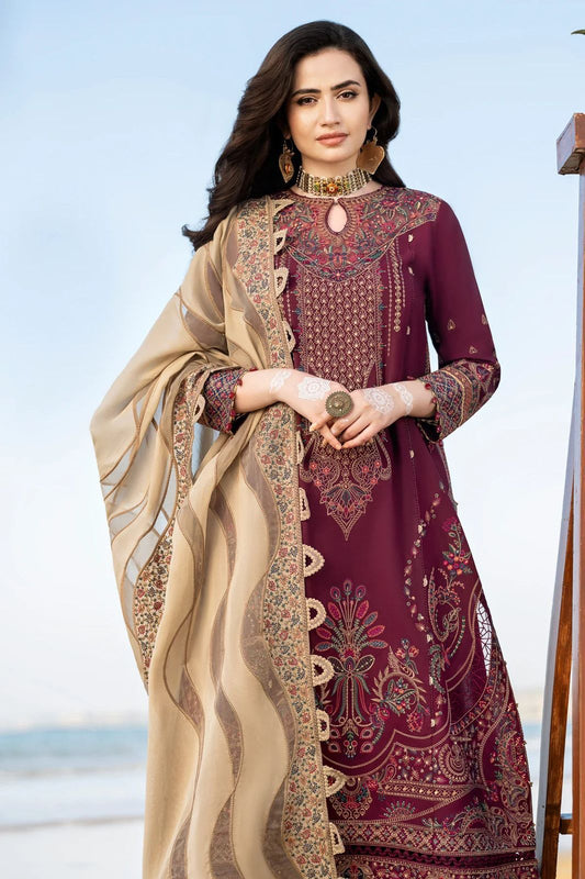 TSL W759-Embroidered 3pc Marina Dress With Printed Shawl.
