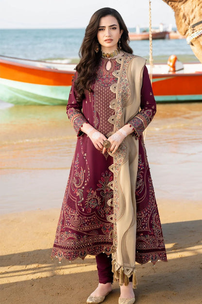 TSL W759-Embroidered 3pc Marina Dress With Printed Shawl.