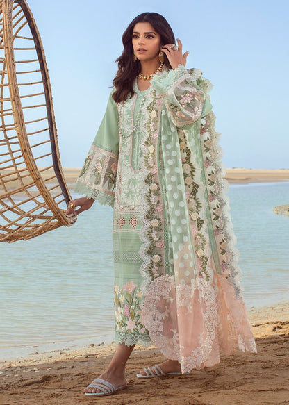 TSL W857-Embroidered 3pc Marina Dress With Printed Shawl.