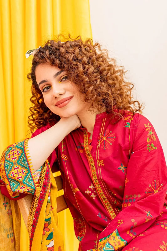 TSL W857-Embroidered 3pc Marina Dress With Printed Shawl.